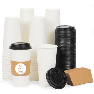 DAILYLIFE 20oz Large Disposable Coffee Cups with Lids & Sleeves- 50 Pack, To Go Coffee Cups, Durable Paper Cups for Hot Beverages, DIY Personalized, Suitable for Home, Office, Parties