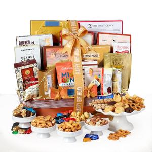 Broadway Basketeers Happy Birthday Grand Gift Basket Chocolates, Sweet, Savory, Crunchy, Packed with Birthday Fun for Mom, Dad, Family, Friends, and Business Associates, Kosher, Style: BIRTHDAY BASKET EXTRA LARGE
