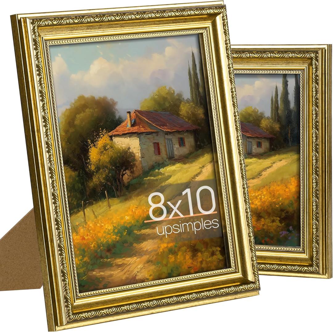 upsimples 8x10 Picture Frame with Real Glass, Ornate Vintage 8 x 10 Photo Frames for Wall Decor or Tabletop Display, Gold, 2 Pack upsimples 8x10 Picture Frame with Real Glass, Ornate Vintage 8 x 10 Photo Frames for Wall Decor or Tabletop Display, Gold, 2 Pack