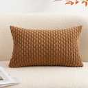 UGASA Soft Corduroy Decorative Pillow Cover 12x20 Inch Boho Striped Oblong Throw Pillow Cover Modern Home Decor for Sofa Living Room Couch Bed Khaki, 1 Piece