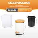 Small Bathroom Trash Can with Natural Bamboo Lid Soft Close，3 Liter / 0.8 GallonStainless Steel Garbage Can with Removable Inner Bucket andStep Pedal（White）