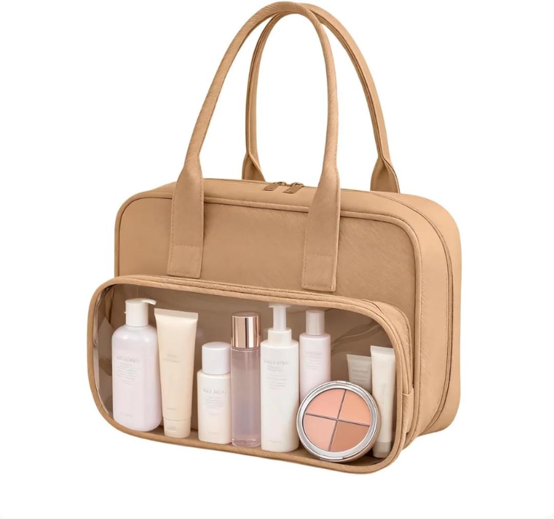 Toiletry Bag with Clear Window,Lightweight Travel Makeup Organizer with Handle,Ita Bag Style for Cosmetics & Pins