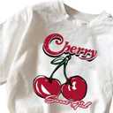 Women's Cherry Print Tee Shirt Short Sleeve Crew Neck Drop Shoulder Vintage Tee Tops (White, XS)