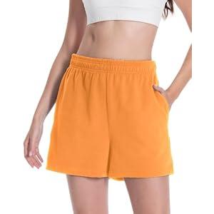 Auriviz Women's Sweat Shorts Comfy Lounge Running Shorts Gym Summer Casual High Waisted Athletic Shorts with Pockets Bright Orange Small