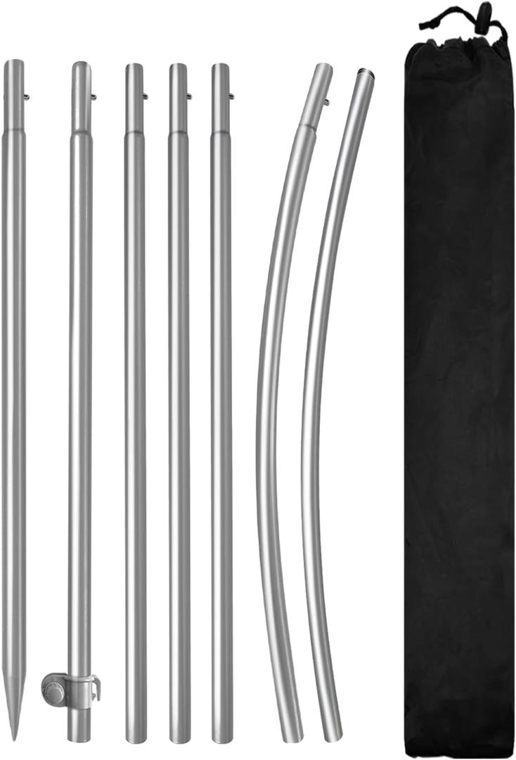 8FT Feather Flag Pole Kit, Stainless Steel Heavy Duty Swooper Flagpole with Ground Spike Base & Carry Bag, Outdoor Advertising Flag Stand for Small Business, Storefront Promotion