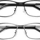 PUBOWT Reading Glasses for Men Women Photochromic Lens Blue Light Blocking Computer Readers Wide Style Metal Frame Eyeglasses 2Pack Black Gun PT2407 +1.50 Strength