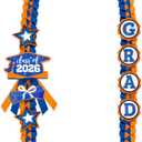 CiyvoLyeen Class of 2026 Graduation Leis with Glitter Pins Handmade Double Braided Ribbon Garland Money Holder Bowknot Congrats Grad Ceremony Gift Idea Orange and Blue Graduation Decorations 2026