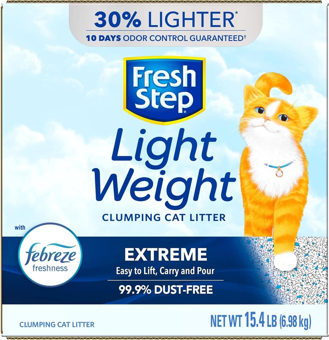 Fresh Step Clumping Cat Litter, Lightweight, Extreme, Long Lasting Odor Control Kitty Litter with Activated Charcoal, Low Dust Formula, 15.4 lb 