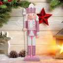 PRETYZOOM Pink Wooden Nutcracker Doll - 12 Inch Christmas Decoration Soldier with Base for Holiday Decor, Tabletop Display