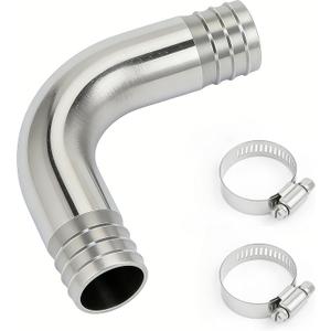 Stainless Steel 304 Sanitary Hose Barb Fitting 1" Barbed x 1" Barbed 90 Degree Elbow, 1pc Fitting with 2pcs Hose Clamps