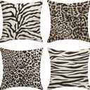 Sanwarm Throw Pillow Covers Home Decor Set of 4 Animal Leopard Brown Safari Abstract Pillow Cases Decorative 18 x 18 Inches Outdoor Cushion Couch Sofa Pillowcases