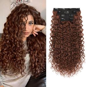 Clip in Hair Extensions, FLUFYMOOZ 4PC 100 Pure Protein Silk Hair Extensions Long Soft Natural Hairpiece 20 Inch Curly Hair Extension for Women (Copper Red)