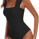 AI'MAGE Women's One Piece Swimsuits Square Neck Tummy Control Bathing Suit with Adjustable Ruffled Straps Swimwear Size L