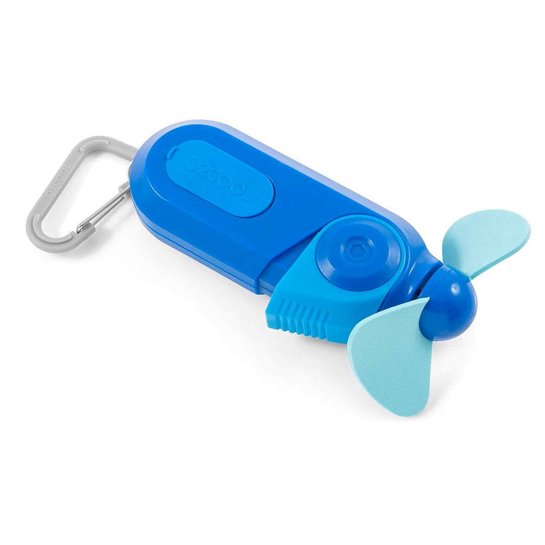 O2COOL Sport Misting Fan - Portable Pocket Size Battery Powered Cooling Fan With Carabiner Clip (Blue)