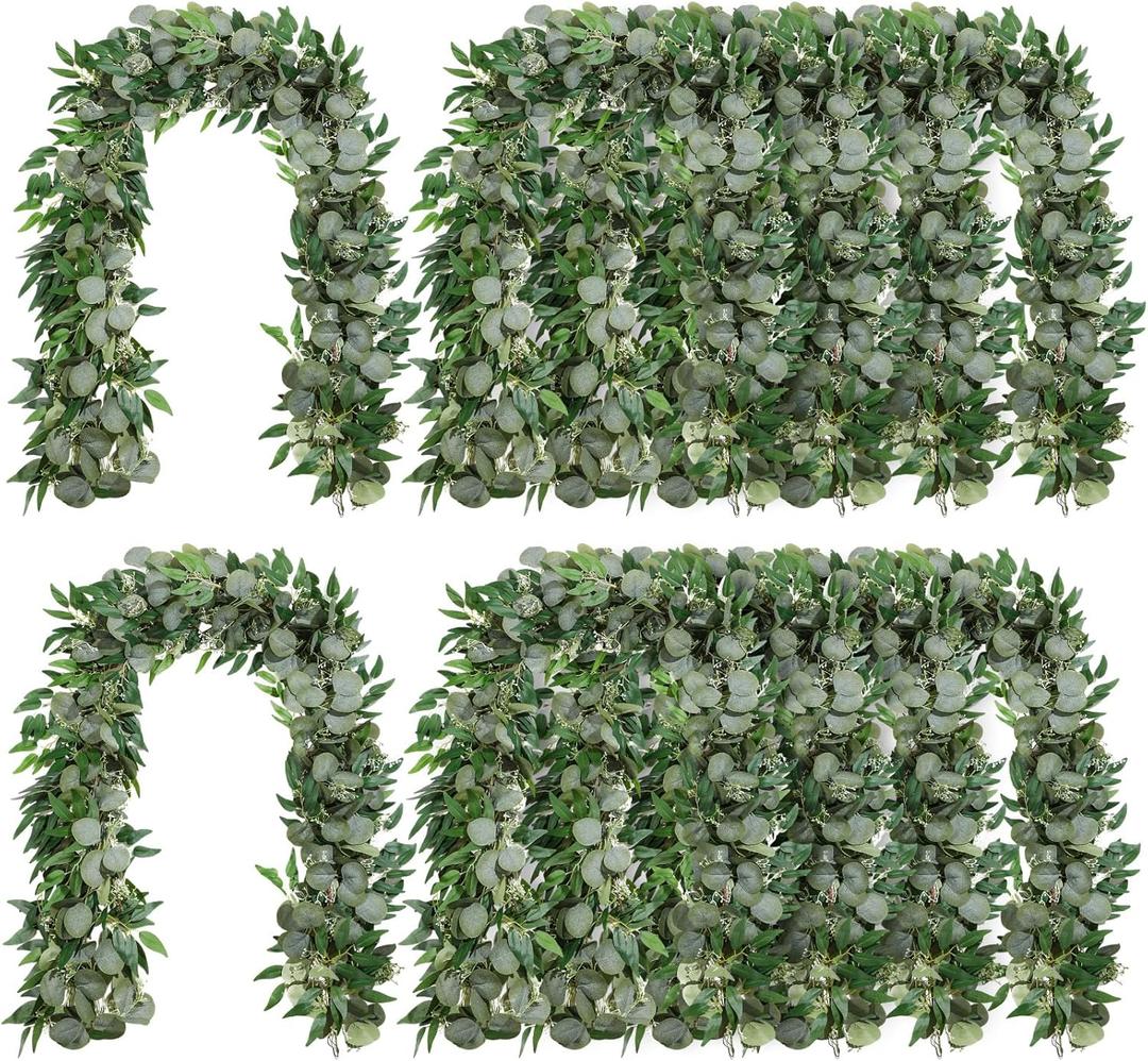 10 Sets Artificial Greenery Garlands Bulk Total 55.8 Feet Silver Dollar Eucalyptus Garland with Fake Willow Vines for Baby Shower Rustic Wedding Arch Swag Table Runner Home Spring Decoration