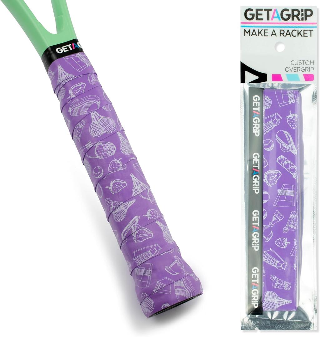 Get A Grip - Custom Tennis Racket Grip Tape - Anti-Slip/Quick-Drying Tennis Overgrips - Precut Badminton Racket Grip with Finishing Tape, Pack of 2