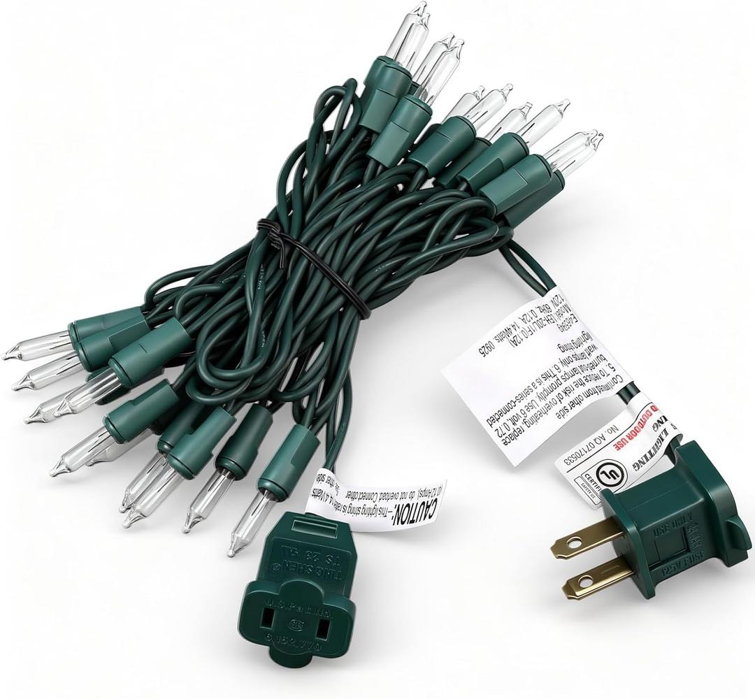 Mini Christmas Lights String Warm White Vintage Short Strand String Lights, Clear Bulbs Wire Fit Light up Christmas Decorations(20 Bulbs Connectable,6.5ft,Green)