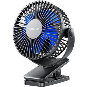 Gaiatop Portable Clip on Fan Battery Operated, Small Powerful 3 Speed Quiet 360 Rotate, USB Rechargeable Mini Personal Cooling Fan for Desk Table Home Office Stroller Camping Women Gifts Black Blue