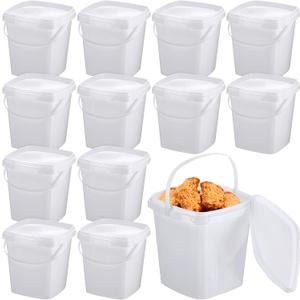 Mifoci 12 Pcs 2 Qt/ 67 Oz/ 2 L Plastic Food Containers, 0.5 Gallon Ice Cream Buckets with Lids and Handle Reusable Square Deli Containers Freezer and Microwave Safe for Kitchen Food Drinks Storage