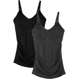 Womens Maternity Nursing Tank Cami for Breastfeeding with Adjustable Straps (Black, L)