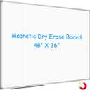 JILoffice Magnetic Dry Erase Planning Board, Grid Pattern White Board 48 x 36 Inch, Silver Aluminum Frame with Detachable Marker Tray for Office School and Home