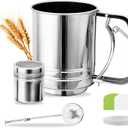 3 Cup Flour Sifter Set - Stainless Steel Mesh + Sugar Shaker & Duster, No Lumps, Smooth Fluffy Cakes Pastries for Home Bakers Chefs, Elevate Dessert Texture Easily