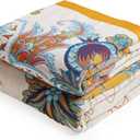 VANJOROY Boho Large Throw Blanket, 100% Organic Cotton Breathable Soft Bed King Throw  Fall Floral Bird Butterfly Farmhouse Decor Blanket for Sofa Couch Chair and Gift. 91" x 98"