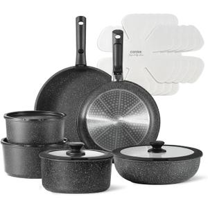 CAROTE 17pcs Pots and Pans Set Non Stick, Nonstick Cookware Set with Removable Handle,RV Kitchen Set, Detachable Cookware Set, Oven Use, Camping Use, Midnight Black (17 pcs Granite Set, Ebony black)