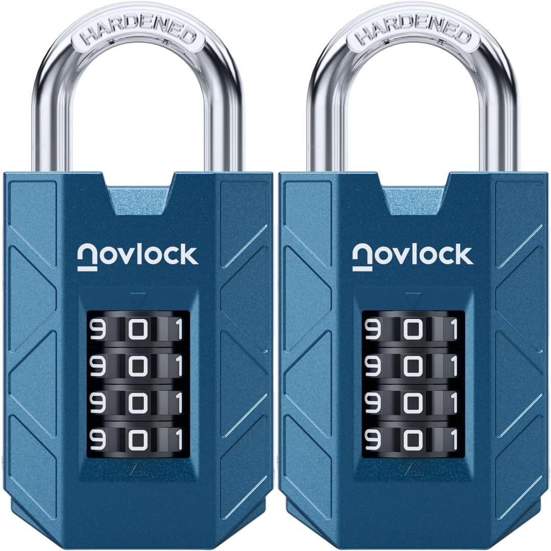 Gym Locker Lock, Indoor & Outdoor 4-Digit Combination Padlock | Weatherproof, Easy-to-Read Dials, Sturdy, Hardened Steel Shackle, for Lockers, Cabinets, Sheds & Gates, 2-Pack, Blue