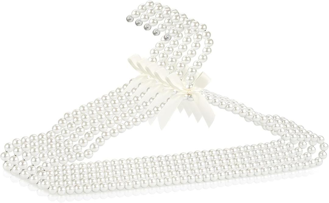 5 Pack Pearl Clothes Hangers, Elegant Bridesmaid Hangers, Closet Coat Storage Organizer Bowknot Standard Wedding Hangers (White) 5 Pack Pearl Clothes Hangers, Elegant Bridesmaid Hangers, Closet Coat Storage Organizer Bowknot Standard Wedding Hangers (White)