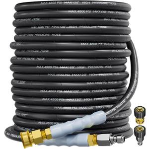 3/8" 4800PSI Pressure Washer Hose 75FT with Swivel Quick Connect for Cold/Hot Water Max 248F, Kink Resistant Steel Wire Braided, Wear Resistant Power Washer Hose with M22 14mm Adapter