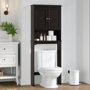 Spirich Over The Toilet Cabinet for Bathroom Storage, Above Toilet Storage Cabinet with Doors and Adjustable Shelves, Espresso, 24.8 Inches X 9 Inches X 66 Inches