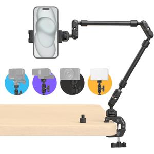 SMALLRIG 22" Magic Arm Clamp, Overhead Phone Mount Holder Stand, Flexible Desk Camera Mount, Articulating Friction Boom Arm, for POV Shot, Filming, Light, Webcam, Action Camera