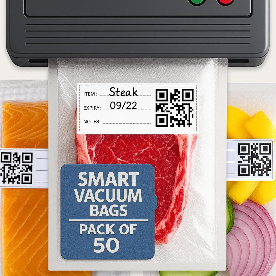 Vacuum Sealer Bags for Food Storage - Pack of 150 Smart QR Code Vacuum-Bags- 8" x 12", BPA-Free, 3.5-Mil Thick Vacuum-Storage Bags for Food Prep, Freezer Storage & Sous Vide Bag, Food-Storage Bag