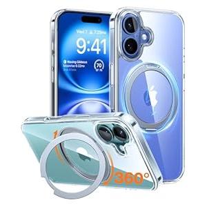 TORRAS 360 Rotatable Magnetic Ring for iPhone 16 Plus Case, Fit for MagSafe with Stand Ring Holder, 16FT Military Grade Shockproof Clear Back Case for iPhone 16 Plus Phone Case Ostand 6.7", Clear
