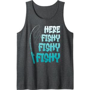 Here Fishy Fishy Fishy Men's Fishing Here Fishy Fishy Fishy Tank Top, Large