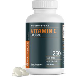 2 x Bronson Vitamin C 500 mg Immune & Antioxidant Support, Non-GMO, 250 Tablets, 
Exp 03/2028