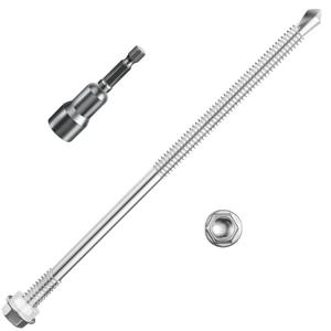 Wensilon (50Pcs)#14×6" Hex Washer Head Self Drilling Screws, 410 Stainless Steel Metal SheetScrews，TEK Screws, Self Drilling Screws, Self Tapping Screws,Extensions Extra Long Screws