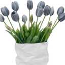 15 Pcs Fall Blue Artificial Tulips Fake Flowers, Premium Latex Lifelike Texture, UV Resistant Waterproof Faux Tulip Bouquets with Snap-on Petals for Outdoor, Home, Wedding Decor