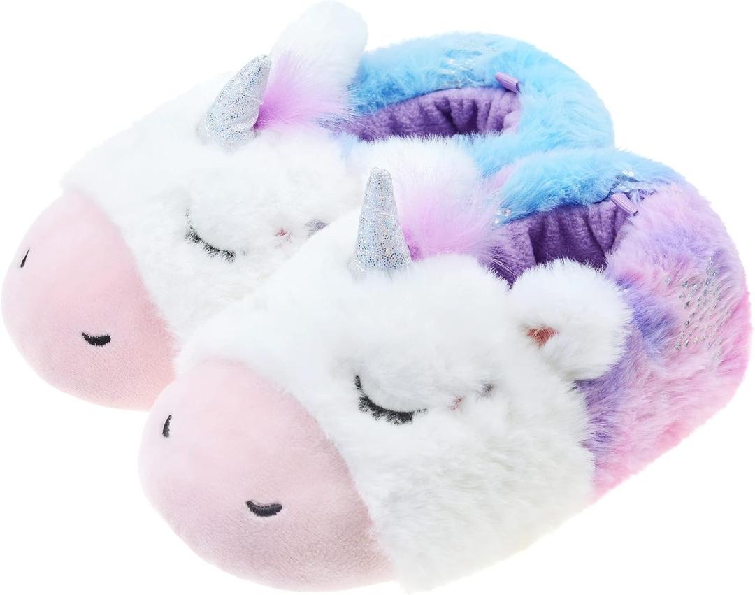 LseLom Toddler Girls Unicorn Slippers Dinosaur Boys Slippers Slip Resistant Little Kid House Shoes (1 Big Kid, Purple)