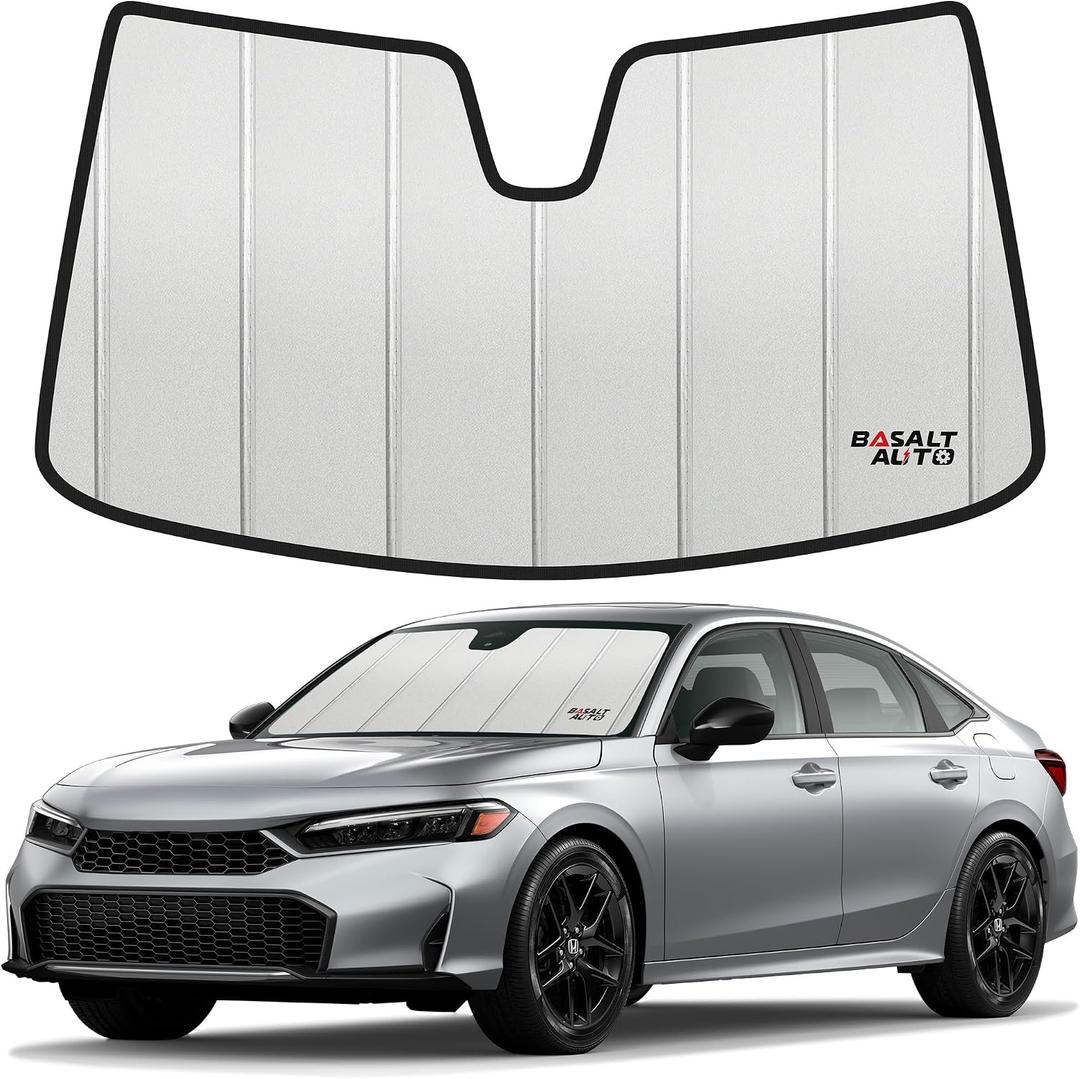 2022-2026 Civic Windshield Sun Shade Compatible for Honda Civic (Does NOT FIT Hybrid & Sport Touring & Touring) Upgraded 6 Layers Accordion-Folding Front Sun Visor with Storage Bag Keep Interior Cool