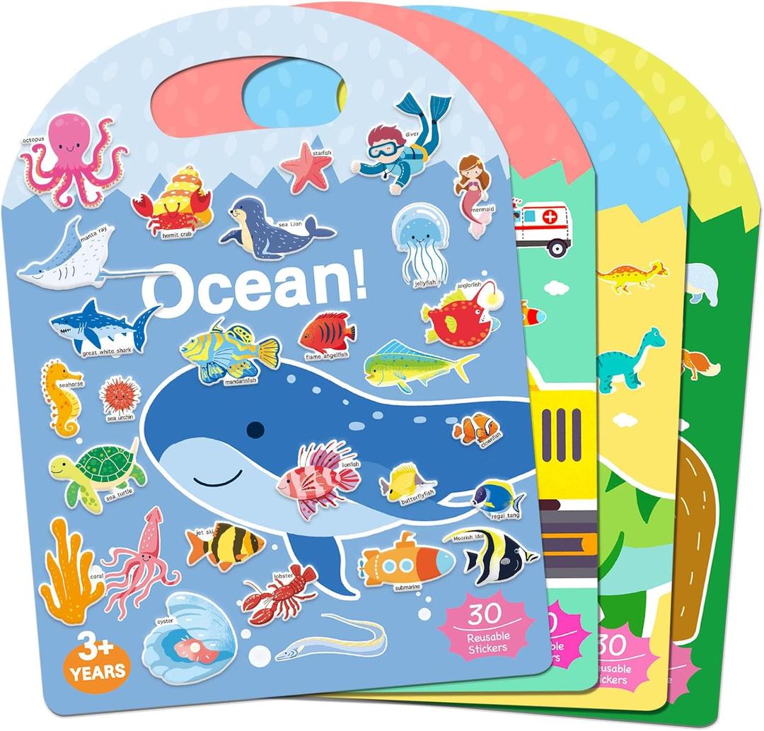 iGetooy 4 Sets Sticker Books for Toddlers 2-4 Years, 122 Pcs Puffy Stickers 3D Stickers Books Travel Toys for Kids, Airplane Travel Essentials for Kids