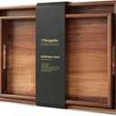 Fibogollo Set of 2 Acacia Wood Serving Tray with Handles,Decorative Trays Platter,Breakfast Tray in Bed,Food Drinks Tray for Eating,Working,Storing(Brown)