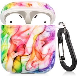 2 x Airpods Case, Airpod Case for Women Girls Kids Protective Hard Airpod Case Cover for Apple AirPods 2 & 1 with Keychain Compatible with Wireless Charging, Colored Smoke