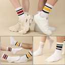 6 Pairs Retro Stripe Tube Socks Classic Athletic Sport Running Crew Casual Cotton Novelty Socks for women Girls 7-11