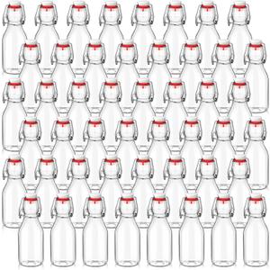 EBOOT Flip Top Glass Bottles with Caps Beer Bottles Clear Swing Top Glass Bottles Vinegar Kombucha Bottles with Stoppers Airtight Lids for Wedding Themed Baby Shower Christmas Gifts (48 Pcs,4 oz)