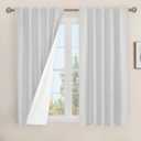 LAMIT 100% Blackout Short Linen Curtains, 48 Inch Length Linen Textured Thermal Curtains Back Tab and Rod Pocket Neutral Panels with White Liner for Small Window, 2 Panels, 42 x 48 Inch, Light Grey