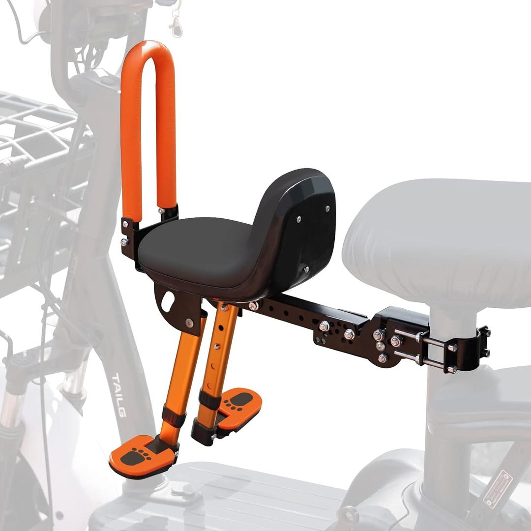 Thicken Front Child Bike Seat,Foldable Front Mounted Kids Bike Seat for City Bicycles Hybrid Cruiser Bicycles Pedal Scooter Motorcycle Bicycles (Orange)