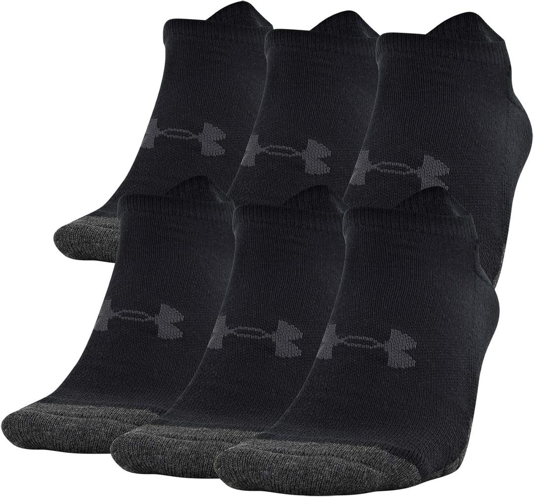 Under Armour Adult Performance Tech No Show Socks, Multipairs, Black (6-Pairs), Large