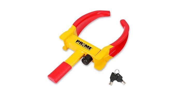 PR1ME Heavy Duty Wheel Lock Clamp with 2 Keys, Universal Anti Theft Trailer Wheel Lock for Cars SUV RV ATV Motorcycles &Golf Cart,High-Strength Carbon Steel with Soft PVC Coating,Fits 7" to 10.6" Tire